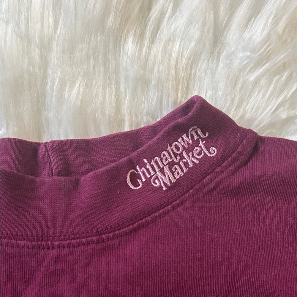 CHINATOWN MARKET Maroon Cropped Long Sleeve Crew Neck Mock Neck M - Picture 2 of 6